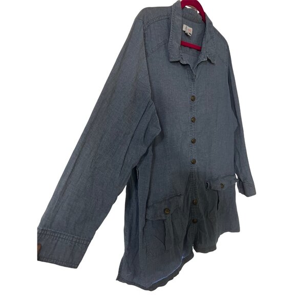 D&Co Denim Button-Front 2X Shirt Jacket With Pockets Blue Long Sleeve Womens Cas - Picture 3 of 5